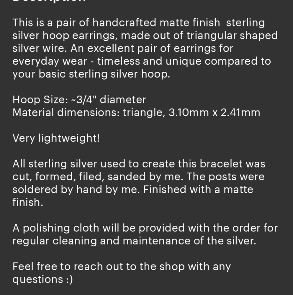 Matte sterling silver hoops - Picture 3 of 3